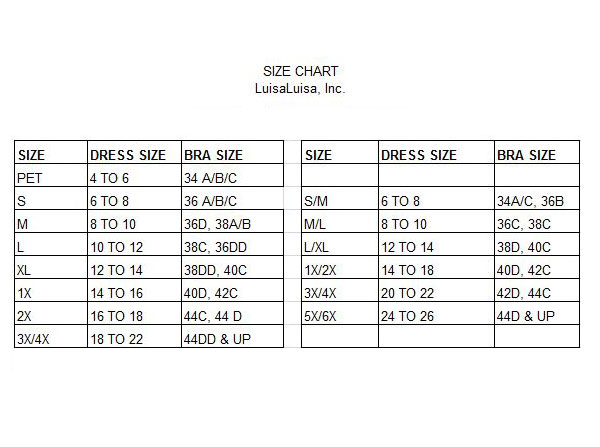 LuisaLuisa Size Chart