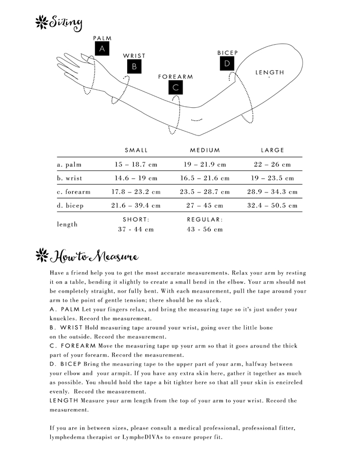 Lymphediva Size Chart