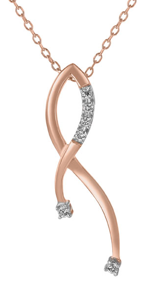 14K Pink Gold Diamond Ribbon Pendant - Breast Cancer Awareness