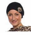 Style WILH 100 -  Leopard/Black Rosette Chemotherapy Head Wrap