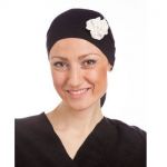 Style WILH 104 -  Black Chemotherapy Head Wrap with Cream Rosette