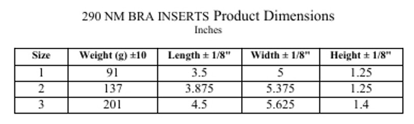 Nearly Me Fill Insert Partial Breast Form Size Chart