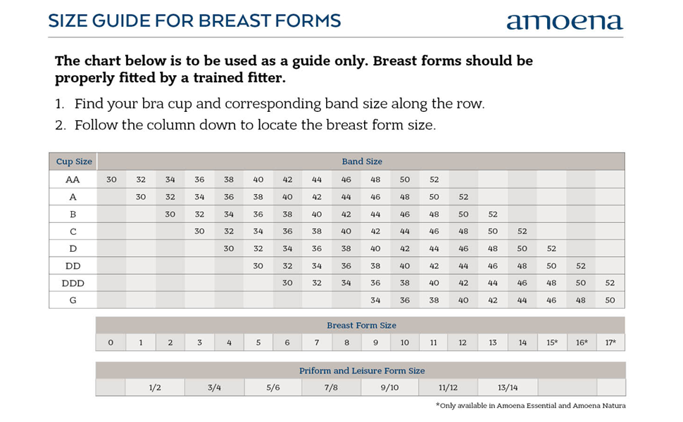 Amoena Balance Natura Size Guide