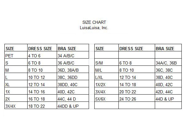LuisaLuisa Size Chart