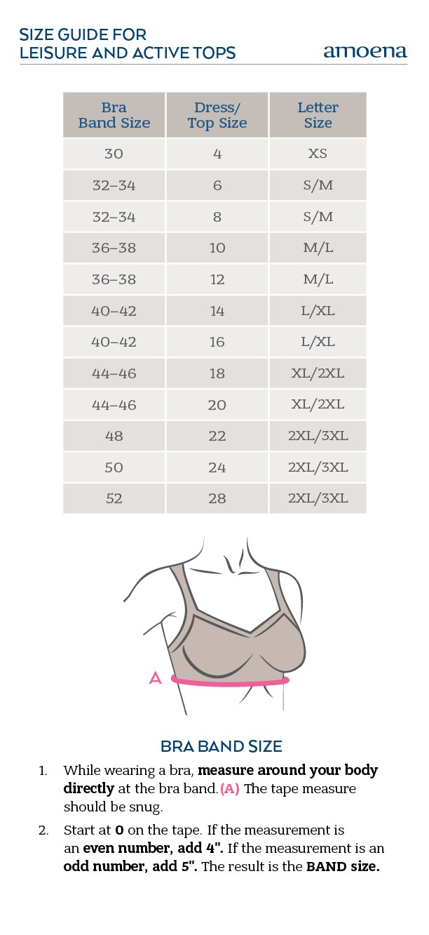 Amoena Size Guide For Leisure and Active Wear