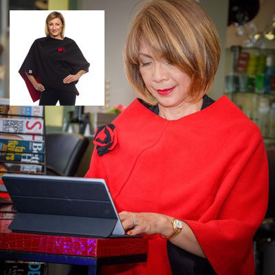 Black/Paprika Reversible Port Accessible Chemotherapy Poncho | WPH