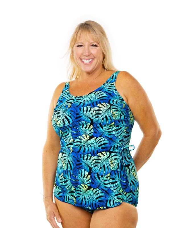 T.H.E. Mastectomy Classic Sarong Swimsuit Tropical Leaves Queen Size