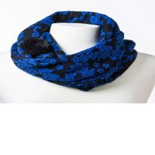 Style WILIS 100 -  Royal Blue and Black Floral Print Infinity Scarf