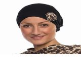 Style WILH 100 -  Leopard/Black Rosette Chemotherapy Head Wrap