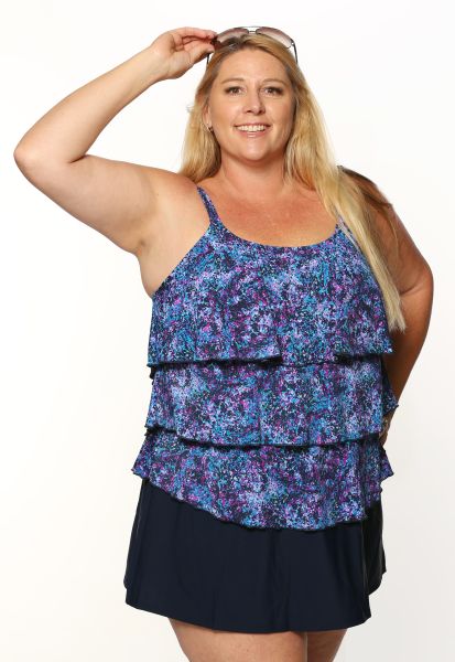 Style THE 43-80/750 -  T.H.E. Mastectomy 3 Ruffled Swim Tank - Camouflage - QUEEN SIZE