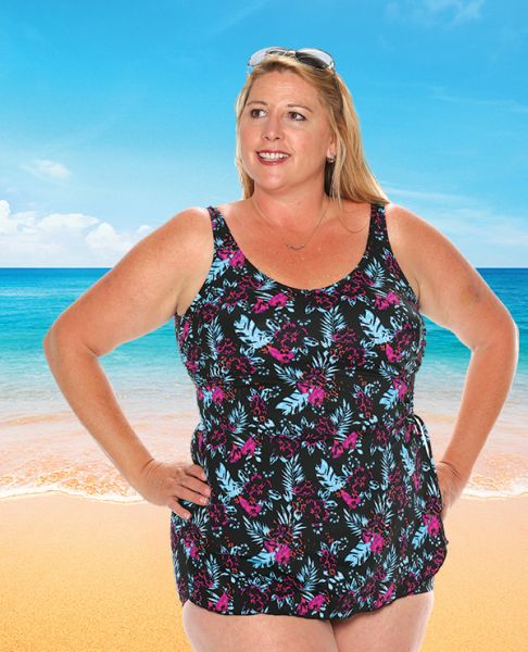 Style 965-80/745 -  T.H.E. Mastectomy Sarong Swimsuit - TUMMY SLIMMER-QUEEN SIZE