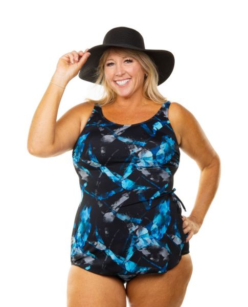 Style THE 965-80/770 -  T.H.E. Mastectomy Classic Sarong Swimsuit - Blue Diamonds Queen Size