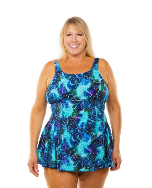 Style THE 996-80/773 -  T.H.E. Mastectomy Swim Dress - Panty and Skirt Ocean Waves Queen Size