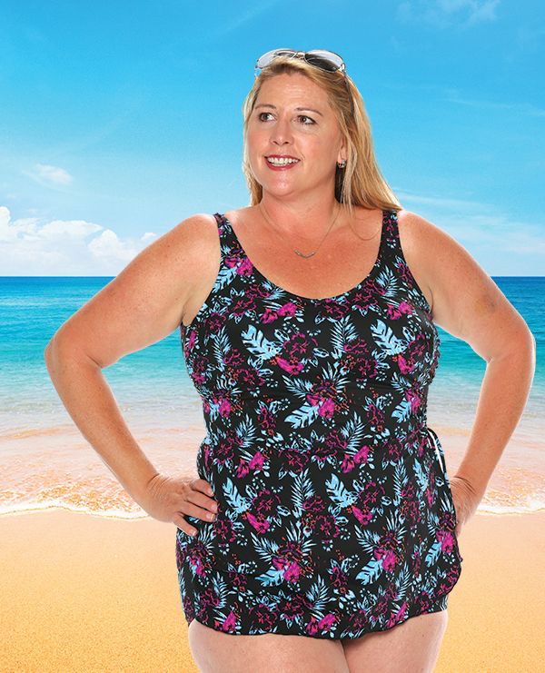 T.H.E. Mastectomy Sarong Swimsuit - TUMMY SLIMMER-QUEEN SIZE | WPH
