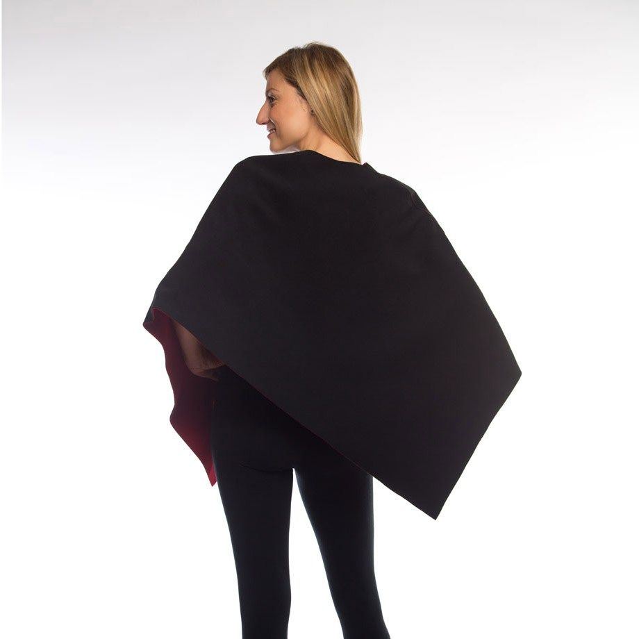 Black/Paprika Reversible Port Accessible Chemotherapy Poncho | WPH