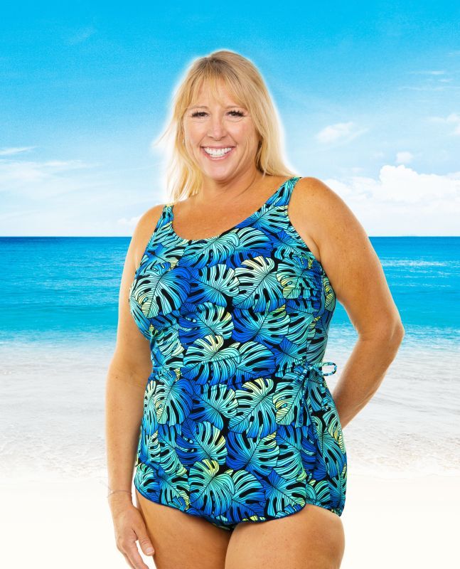 T.H.E. Mastectomy Classic Sarong Swimsuit - Tropical Leaves Queen Size ...