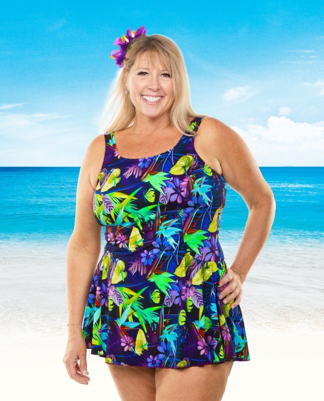 T.H.E. Mastectomy Swim Dress - Panty and Skirt Attached Tropical